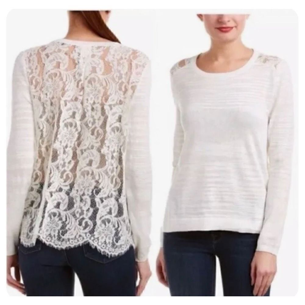 CAbi Sophia lace sweater off white sz XS